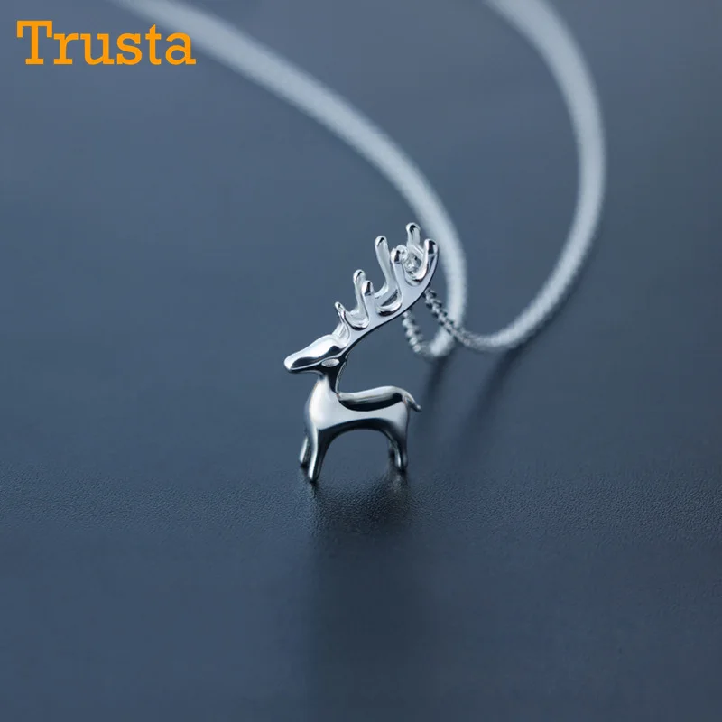 Trusta новая женская мода% стерлингового серебра 925 ювелирные изделия Wapiti кулон с оленем Короткие 40 см ожерелье милый подарок девушки леди DS131