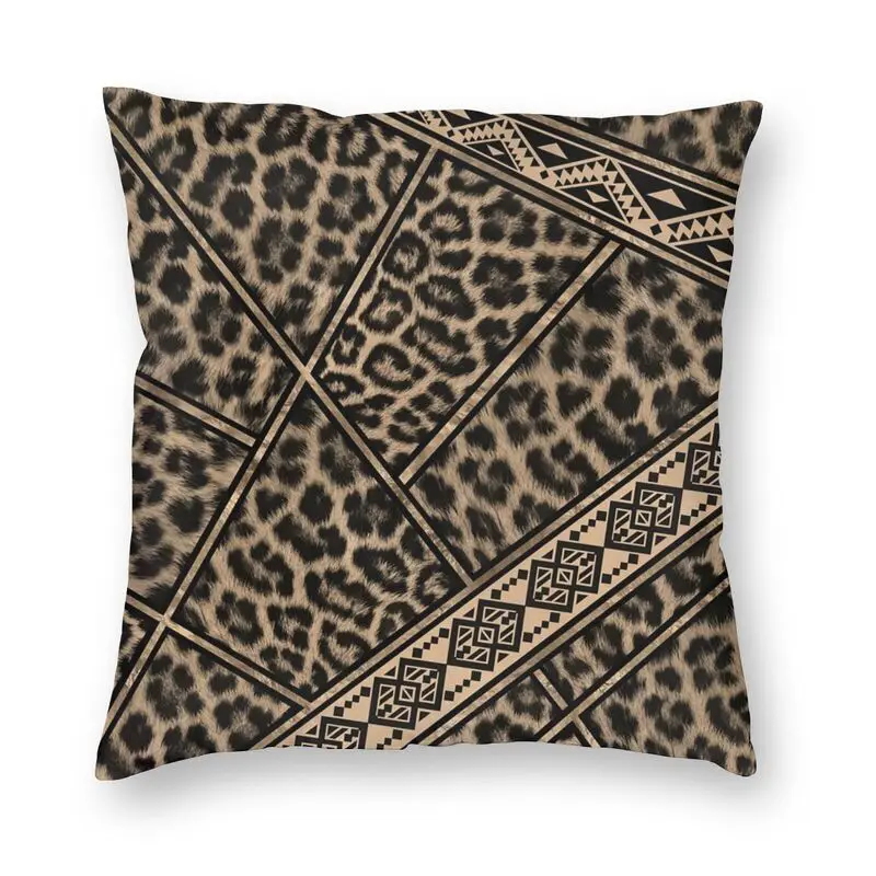 

Luxury Leopard Fur With Ethnic Ornaments Throw Pillow Cover Home Decorative Custom Square Leopard Skin Cushion Cover Pillowcover