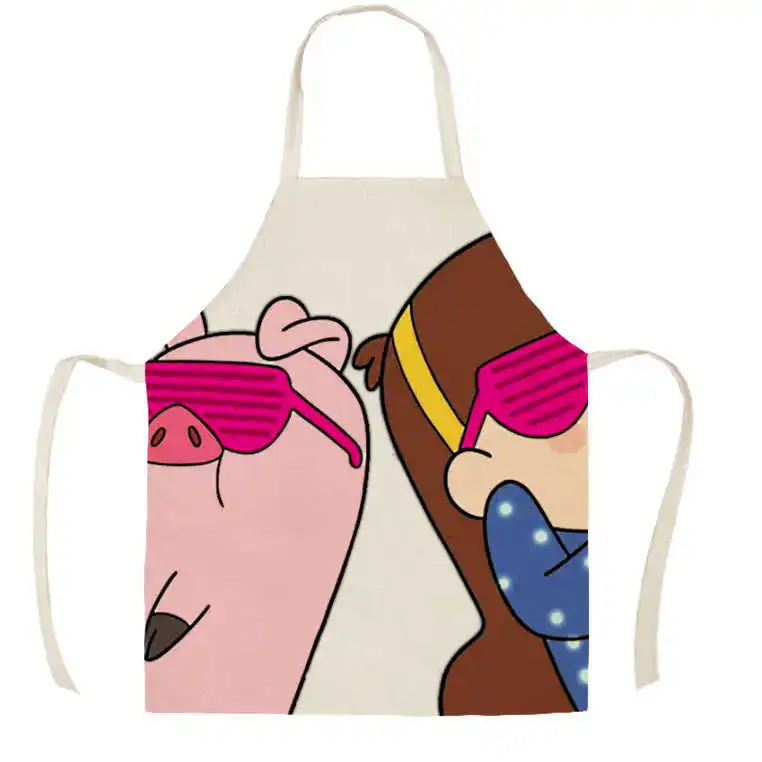 

1Pcs Piglet meal Pattern Kitchen Aprons for Women Cotton Linen Bibs Household Cleaning Pinafore Home Cooking Apron
