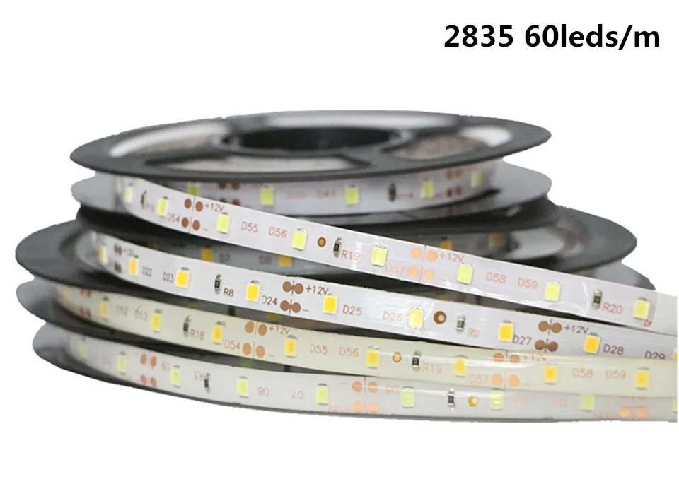 5 м/лот водонепроницаемый цветных(RGB) светодиодных лент светильник 2835 AC/DC 12V 24V 60/120/180/240 светодиодов/M Fiexble с подсветкой светильник Светодиодная лента тесьма домашняя декорационная лампа