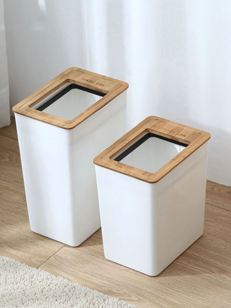 

Bamboo Lid Trash Can Car Recycle Bin Square Personality Garbage Can For Bedroom Desktop Dustbin Waste Bin For Kitchen