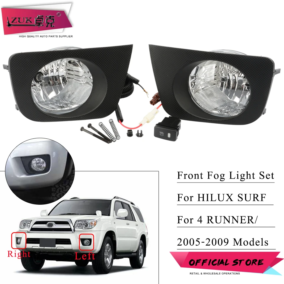 ZUK For 4 Runner / Hilux Surf 2005-2009 Car Additonal Front Fog Lamp Set With Switch And Wiring Harness Bulb Cover For Toyota