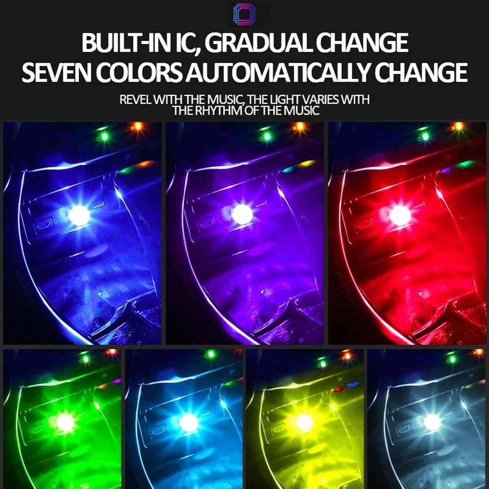 RGB мини светодиод машины USB атмосферный окружающий светильник яркая музыкальная