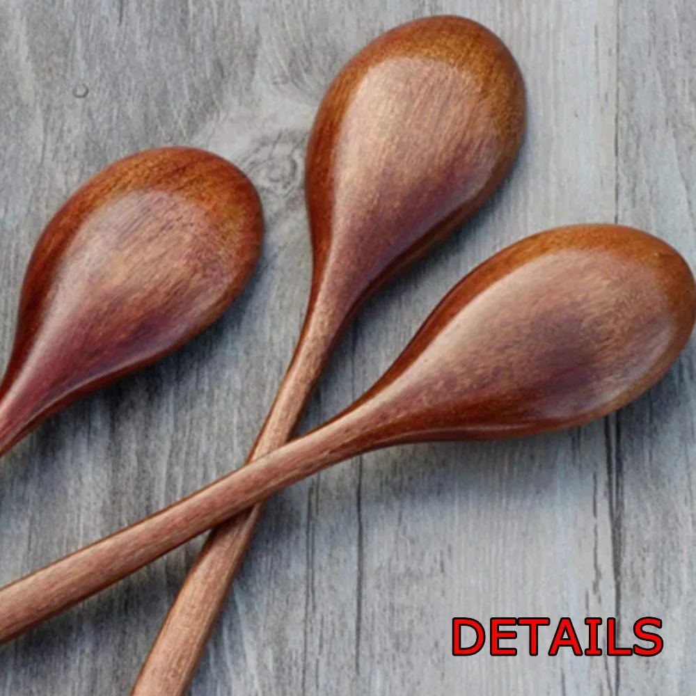 

8PCS Wood Spoons Soup Eco Friendly Tableware Natural Wooden Coffee Kitchen Tool Wooden Spoons Long-handled Wooden Spoons