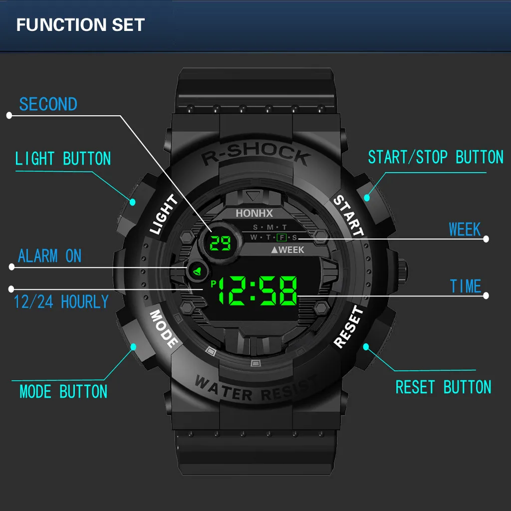 

HONHX Luxury Mens Digital LED Watch Date Sport Men Outdoor Electronic Watch Men Top Brand Watch