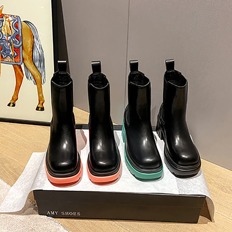 

Женские ботильоны челси на массивной платформе, демисезонные ботильоны без шнуровки, обувь на массивном каблуке, 2021
