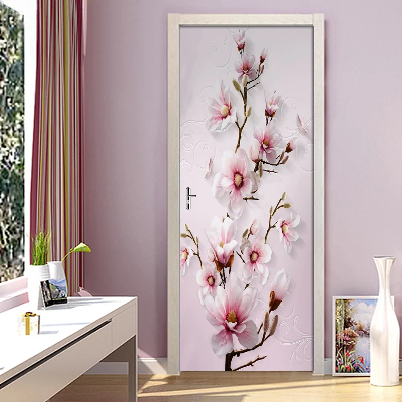 Самоклеящиеся 3D наклейки на дверь рельефные Розовые для гостиной спальни