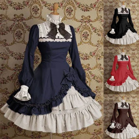

kawaii girl gothic lolita op loli cos Palace vintage sweet lolita dress high collar flare sleeve bowknot lace victorian dress