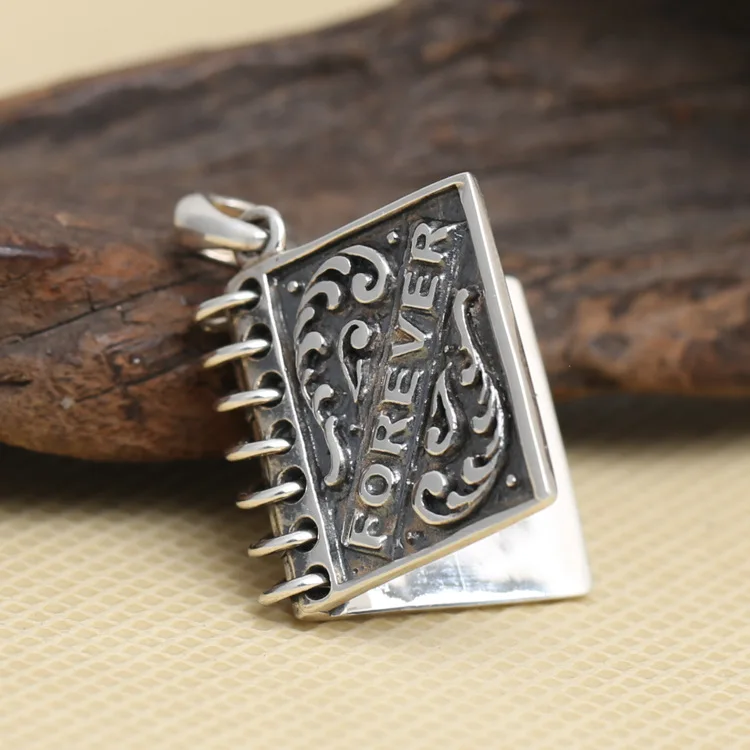 

Wholesale S925 Sterling Silver Jewelry Vintage Thai Silver Scriptless Book Pendants Unisex