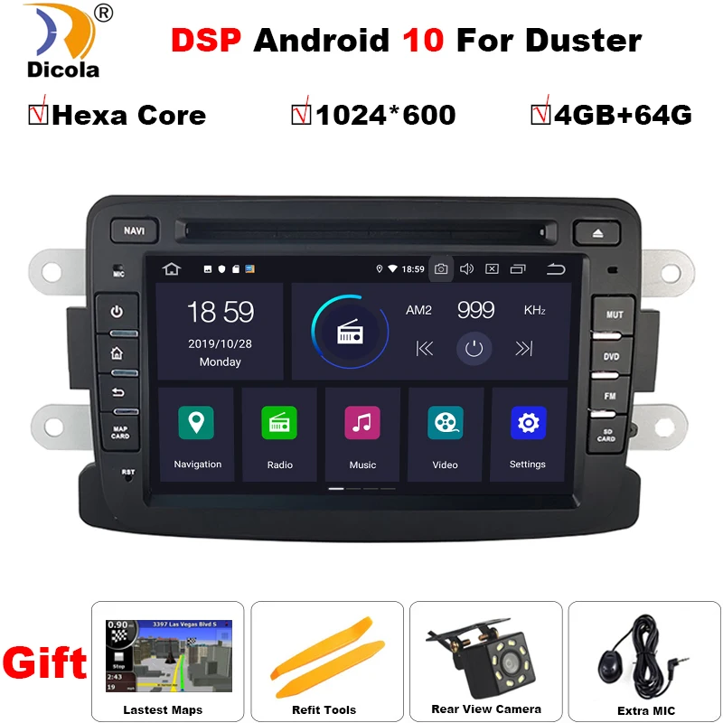 DSP Android 10 автомобильный dvd gps плеер для Renault Duster Dacia Sandero Captur Lada Xray 2 Logan навигация