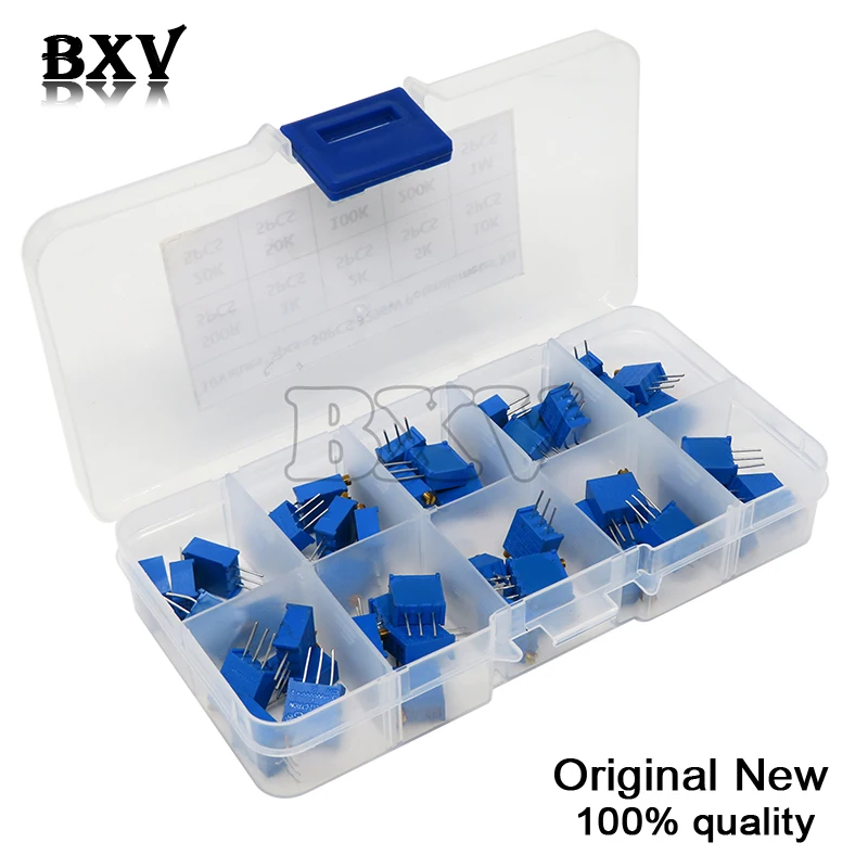 

50PCS 3296W Multiturn Trimmer Potentiometer Kit High Precision 3296 Variable Resistor With Free Box Electronic Diy Kit PUMUDDSY