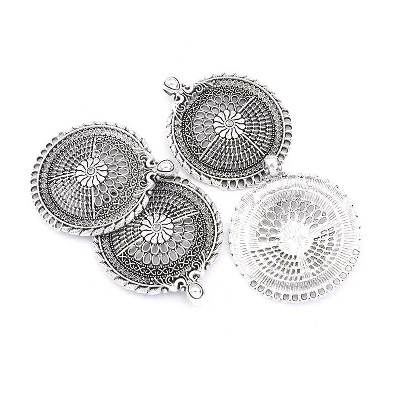 

3pcs Hollow Carved Connector Pendants Flower Charms For Necklace Making Findings