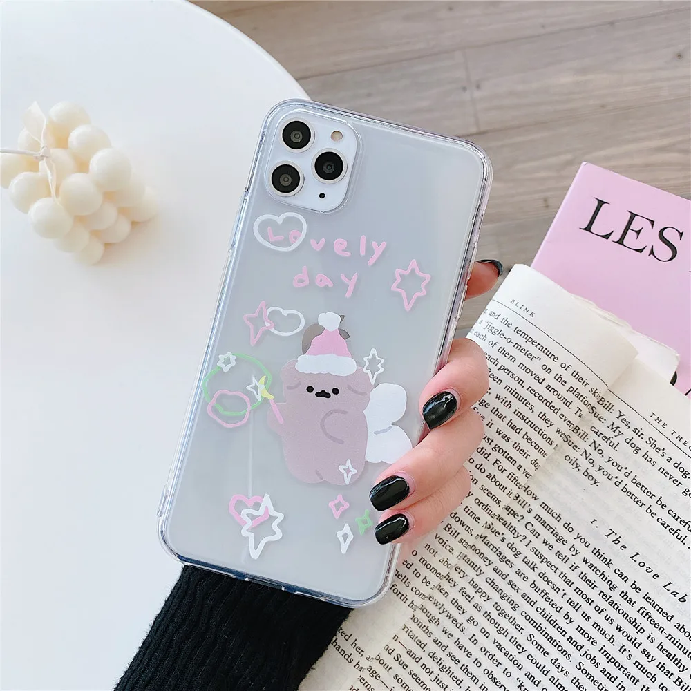 Чехол для телефона корейский милый ангел медведь английский письмо iPhone SE 2020 11 Pro Xs