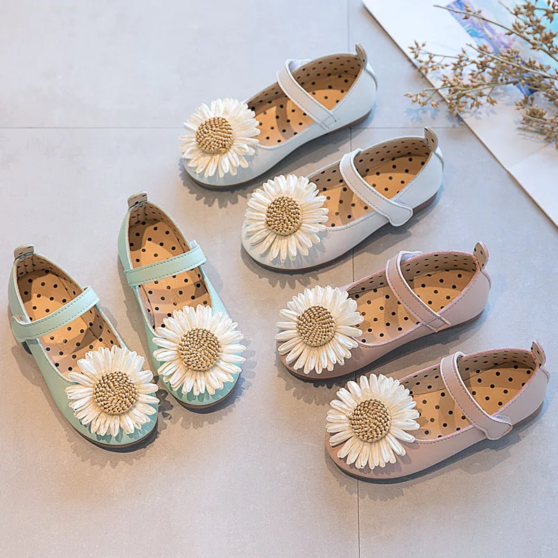 

Ins Hot Style Princess Sun Flowers Girls Leather Shoes Children's Flats With Floral Sweet 2020 Autumn New Wedding Party Shoes