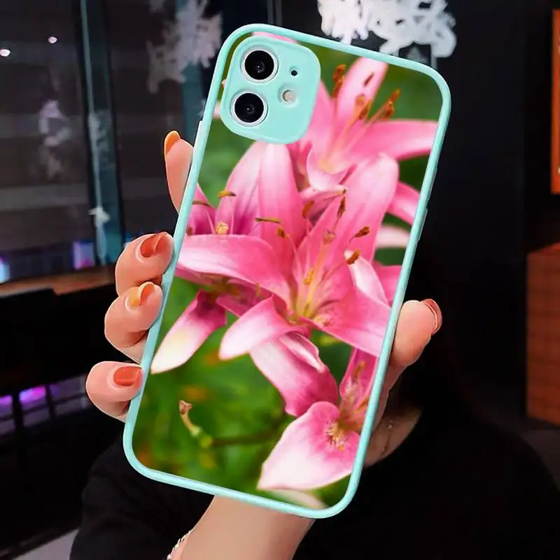 

Lily flower Phone Case For iPhone 12 11 Mini Pro XR XS Max 7 8 Plus X Matte transparent blue Back Cover