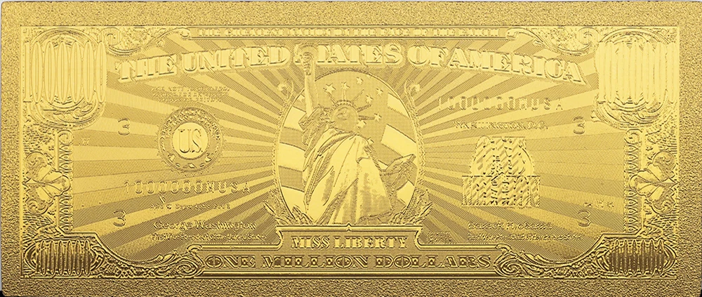 Памятная монета в подарок 1 миллион долларов США старая банкнота 24k позолоченная