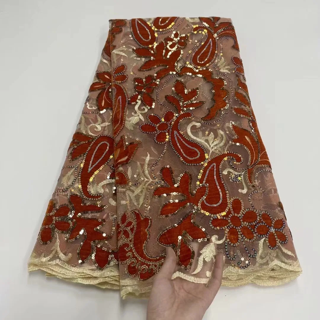 

New Nigerian Lace Fabric 2021 High Quality Sequins French Velvet Lace Fabric Embroidered Tulle African Lace Fabric Material Sew