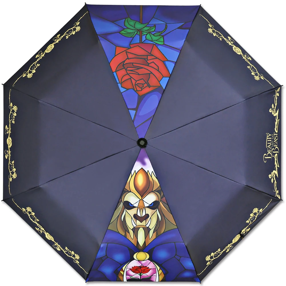 Красота и чудовище роза цветок зонтик Тройной складной неавтоматический