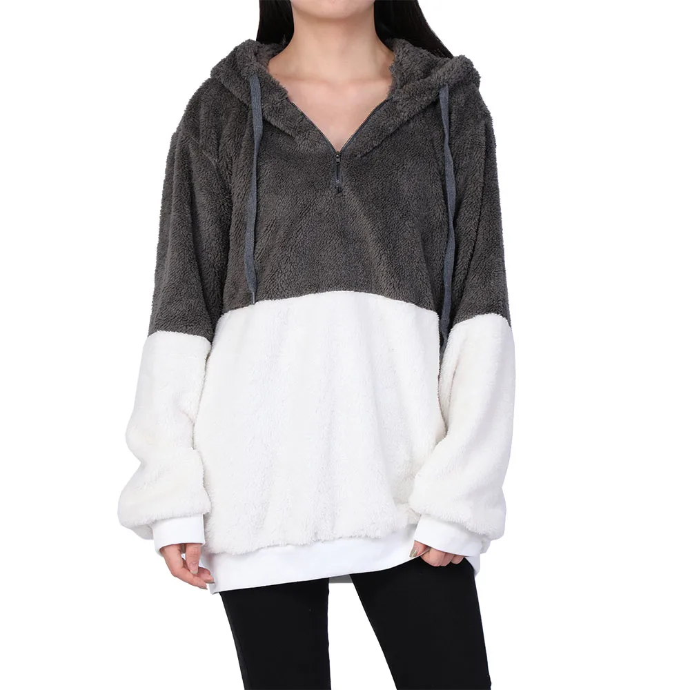 dark grey 2 OEAK, женские флисовые толстовки,, длинный рукав, с капюшоном, пуловер, толстовка, Осень-зима, теплая, на молнии, с карманами, меховое пальто размера плюс, 5XL - Цвет: dark grey 2