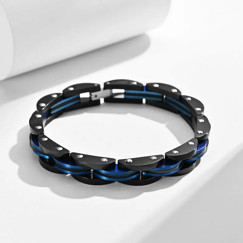 

High Quality Mens Stainless Steel Two-Tone Plated Square Link Bracelet Street Jewelry For Men