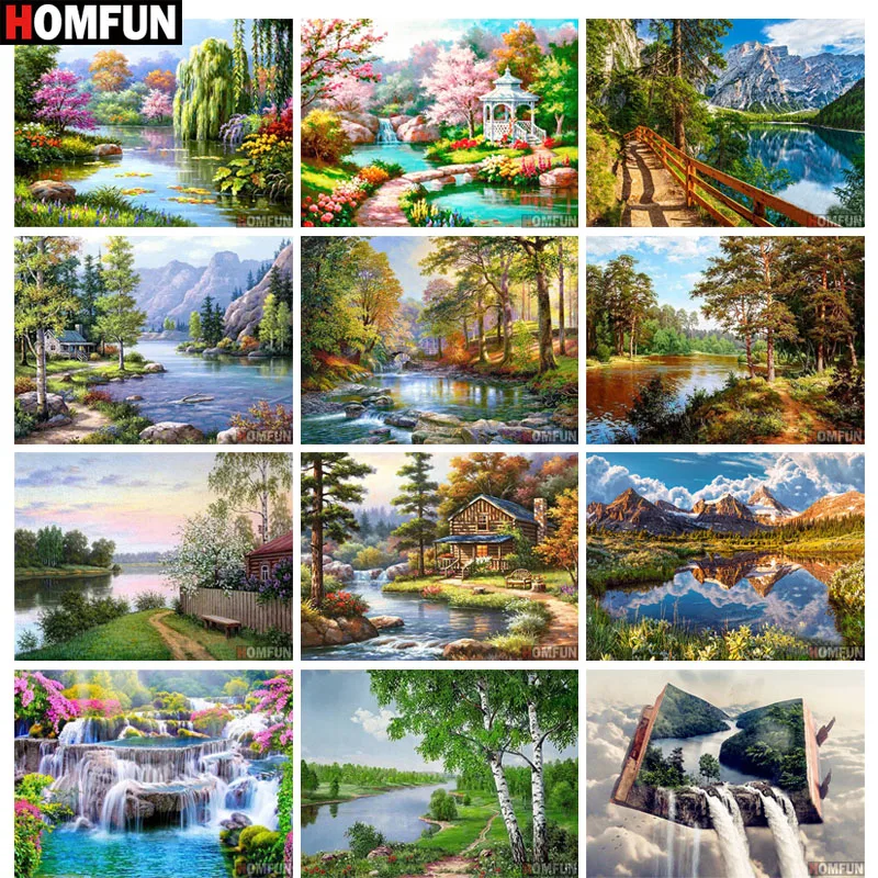 

Алмазная живопись HOMFUN, картина с квадратными/круглыми стразами, «красивый пейзаж», вышивка крестиком, 5D Стразы