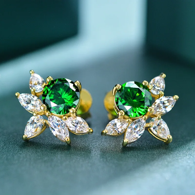 

Luxury S925 Silver Color 15*18mm Stud Earrings For Women Wedding Luxury 7*7mm Emerald Earrings Fine Jewelry Ladies Earring