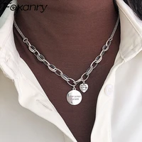 foxanry 925 stamp thick chain necklace ins fashion hip hop vintage design love heart pendant thai silver party jewelry