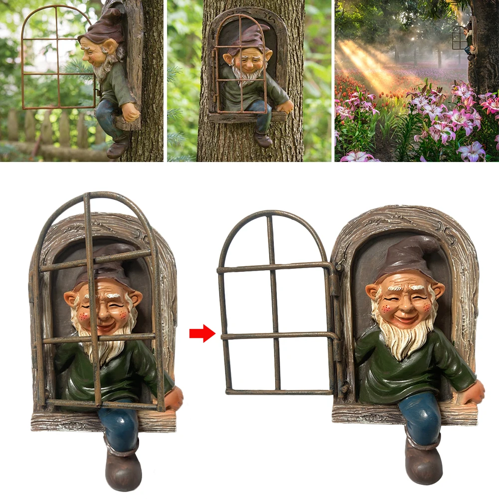 

Resin Statue Garden Gnomes Figurine Fairy Garden Decoration Gnome Coming out Window Home Garden Ornament Accessories