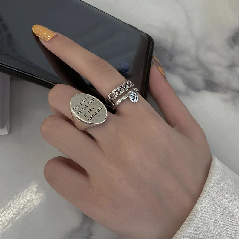 

Punk Style Ring For Women Classic Ring Letter Round Chain Retro Jewelry Personality European And American Style 2021 New Trend