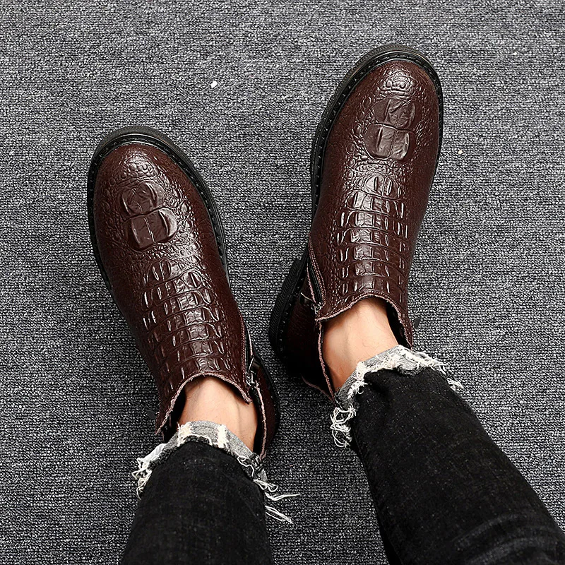 Мужские ботильоны с крокодиловым узором Merkmak черные модные ботинки из