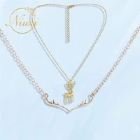 2021 fashion simple women elk pendants necklaces vintage rose gold color antlers chain necklace cute christmas gift girl jewelry