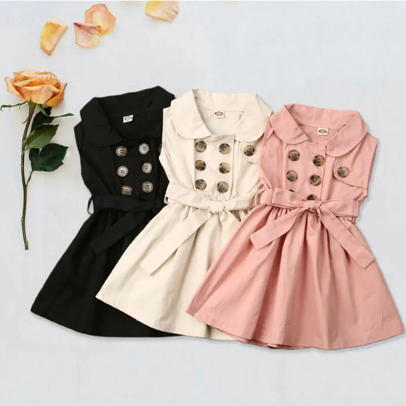 

От 1 до 6 лет одежда для малышей платье для девочек в стиле ретро, без рукавов, двубортная ветровка платье праздничное платье с ремешком и пряжкой, платье принцессы