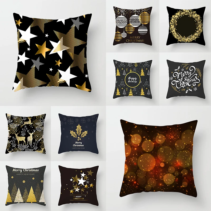 

Black Gold Printed Cushion Cover Peach Skin Modern Pillowcase Waist Pillow Cover Home Decor Pillowslip Household Items