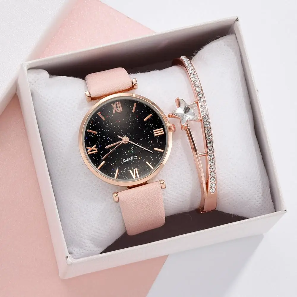 

2020 Fashion Starry Sky Ladies Bracelet Watch Casual Leather Quartz Wristwatch Women Watches Bracelet set Clock Relogio Feminino