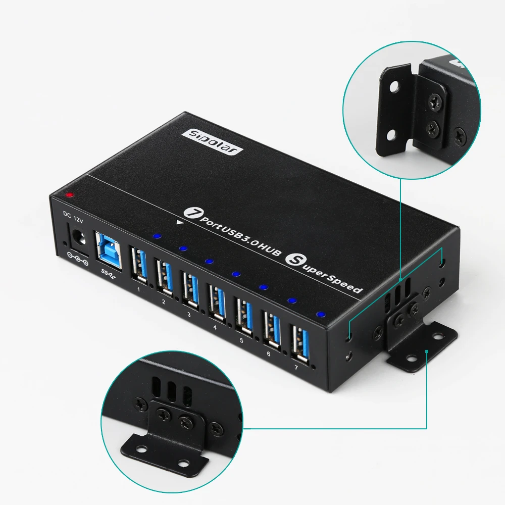 Sipolar Алюминиевый 7 портов s USB 3,0 зарядное устройство для передачи данных разветвитель с несколькими портами USB разветвитель с мощностью 12 В 3 А