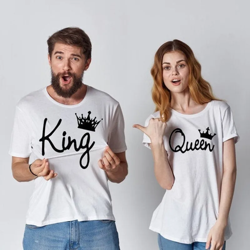 Футболка для мужчин и женщин король королева милые одинаковые футболки пары