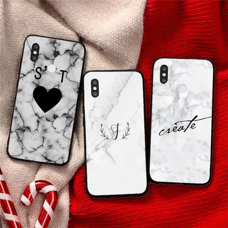 

Phone Case For Xiaomi Redmi Note 4 4x 5 6 7 8 pro S2 PLUS 6A PRO GREY MARBLE INITIALS NAME