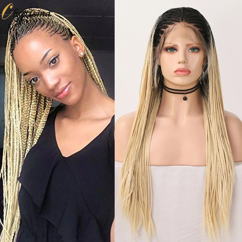 

Charisma Synthetic Lace Front Wig for Black Women Ombre Blonde Wig Braided Wigs Long Box Braids Wigs with Baby Hair