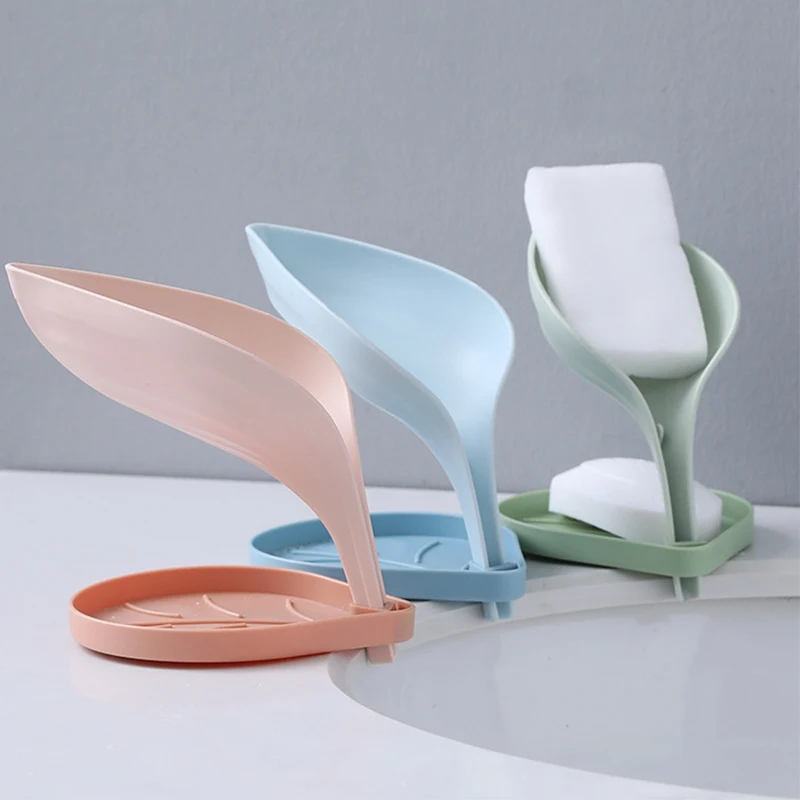 

Three-dimensio Double Layer Leaf Shaped Soap Box Anti-Slip Drain Soap Tray Scouring Pad Soap Storge Holder Bathroom Accessories