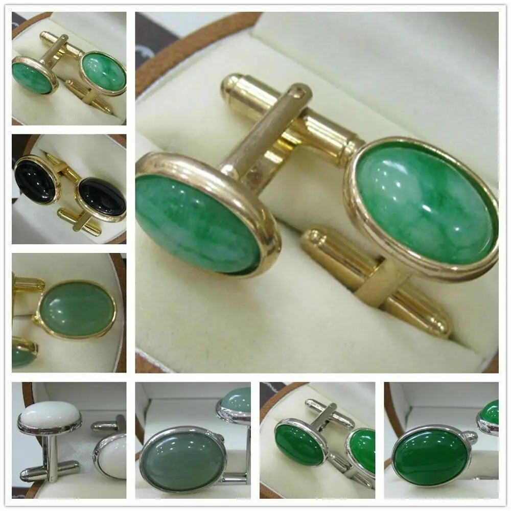 Natural Oval Agate / Emerald Gems Cufflinks Wedding Party Men Shirt Cuff Links | Украшения и аксессуары