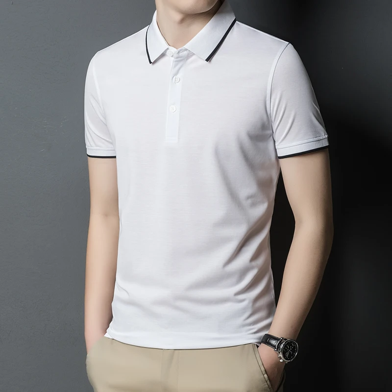 Рубашка-поло мужская для гольфа тенниска из натурального шелка повседневная