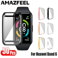 50pcspack for huawei band 6 watch case tpu protective cover for huawei honor band 6 screen protector cases frame bumper shell