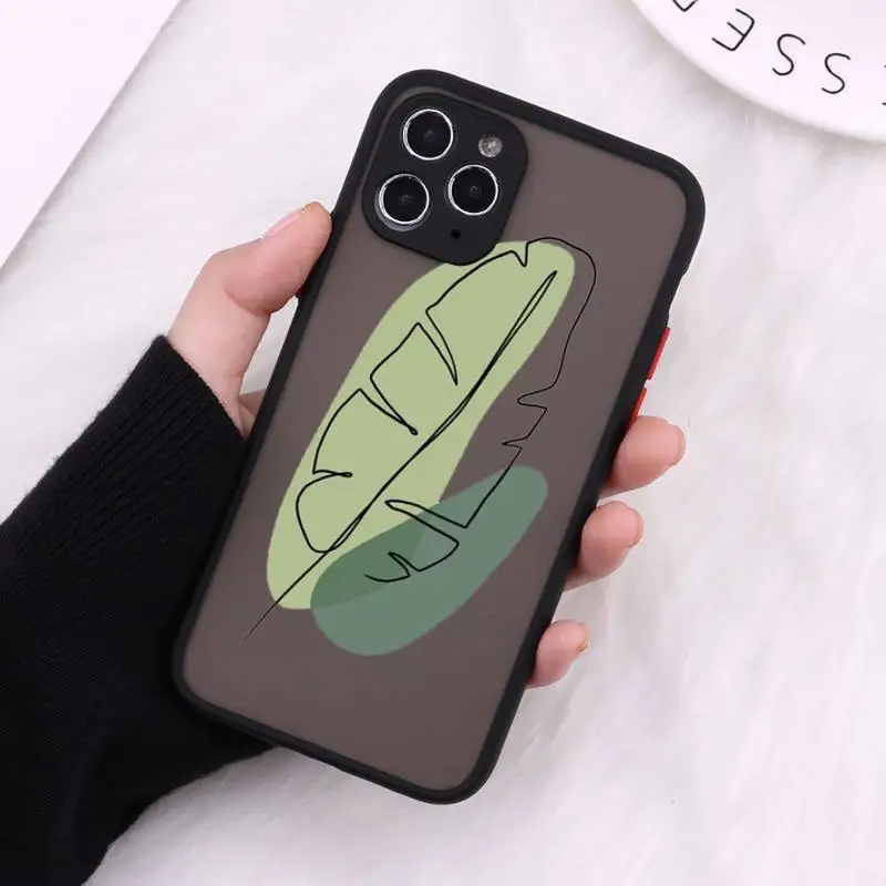 

Art leaf flower design retro Phone Case For iPhone 12 11 Mini Pro XR XS Max 7 8 Plus X Matte transparent Cover