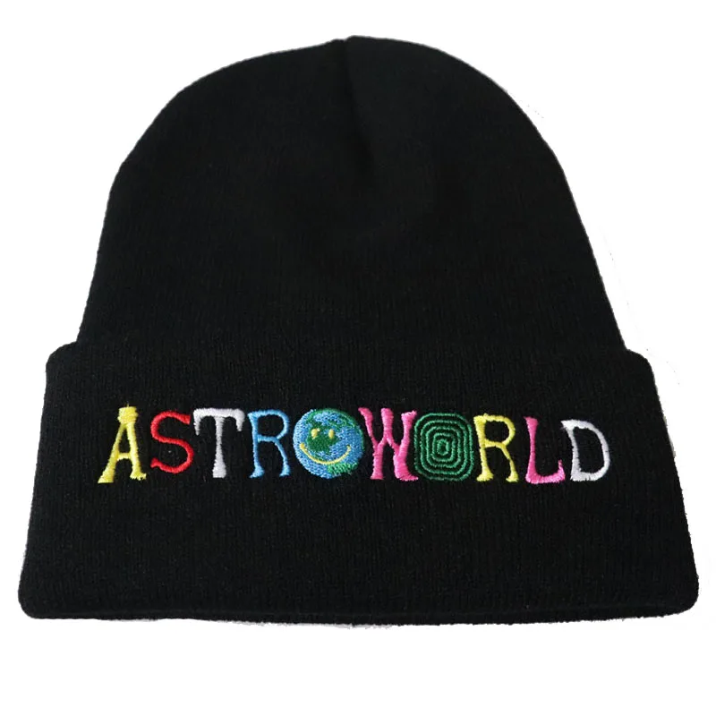 

Trendy Men Women Knitted Hat Fashion ASTROWORLD Pattern Embroidery Ski Warm Winter Beanie Skullies Cap