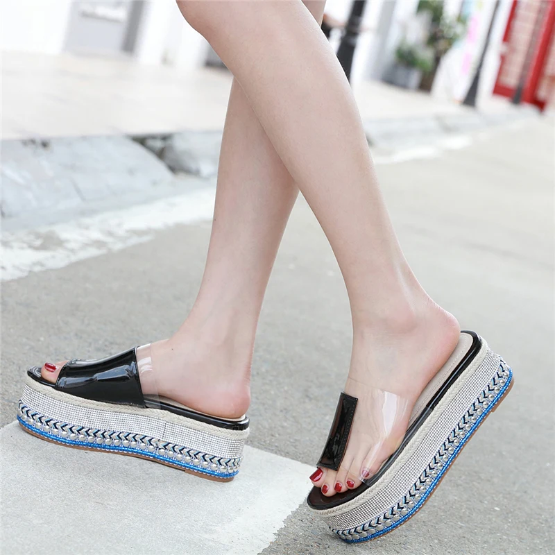 Новинка 2020 года женские босоножки на танкетке с кристаллами высоком каблуке 6 5 см