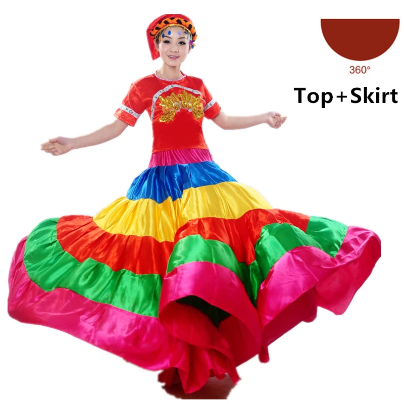 Top Skirt set 360 Фламенго Испания юбочные танцевальные костюмы цыганские Юбки Женская сценическая одежда для хора испанское Платье Большая танцевальная одежда - Цвет: Top Skirt set 360