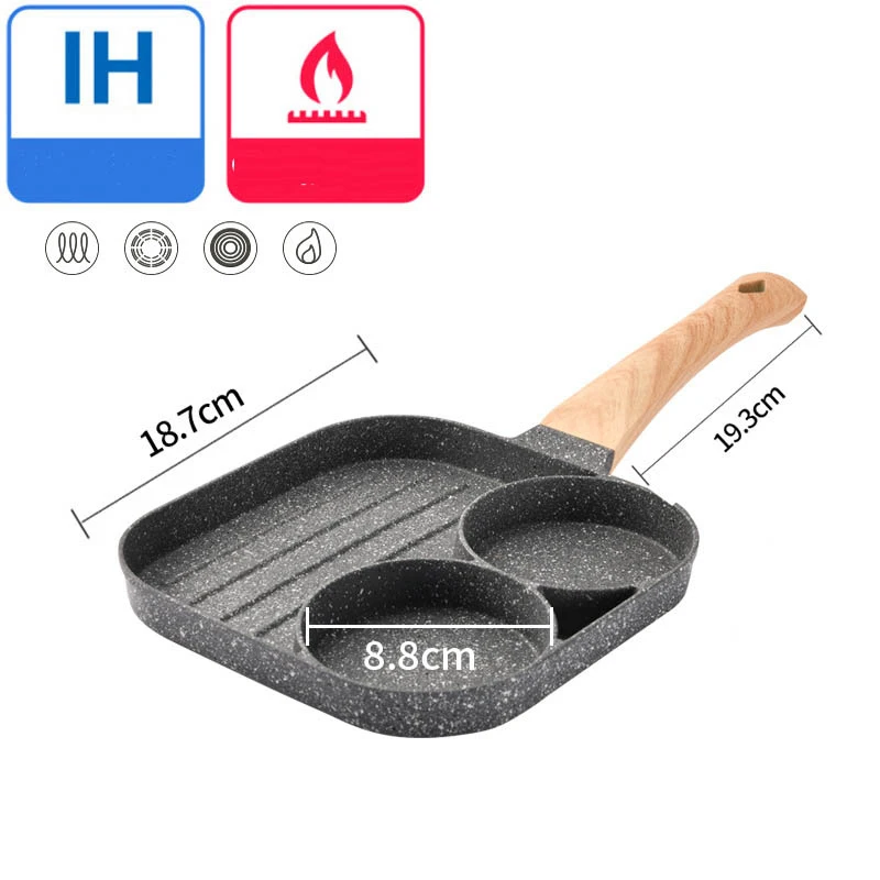 

Two-hole Frying Pot Thickened Omelet Pan Black Non-stick Egg Steak Ham Pancake Wooden Handle Kitchen Cooking Breakfast Maker