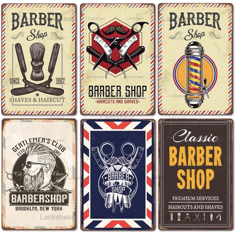 

Classic Retro Barber Shop Poster Metal Sign Vintage Haircuts and Shaves Tin Signs Iron Plaques Bar Pub Room Man Cave Wall Decor