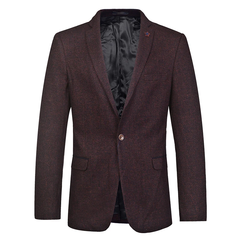 Мужской Повседневный шерстяной Блейзер на одной пуговице винно красный