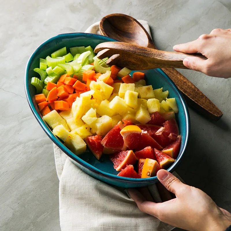 Зеленая креативная керамическая посуда тарелка для овощей супа Салатница